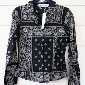 EB Denim Rare Bandana Shirt Black Cotton Size XS Long Sleeve Top NWT $350 New